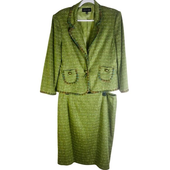 Isabel & Nina Green Tweed Womens Skirt Suit Set Size 16 - Picture 1 of 16